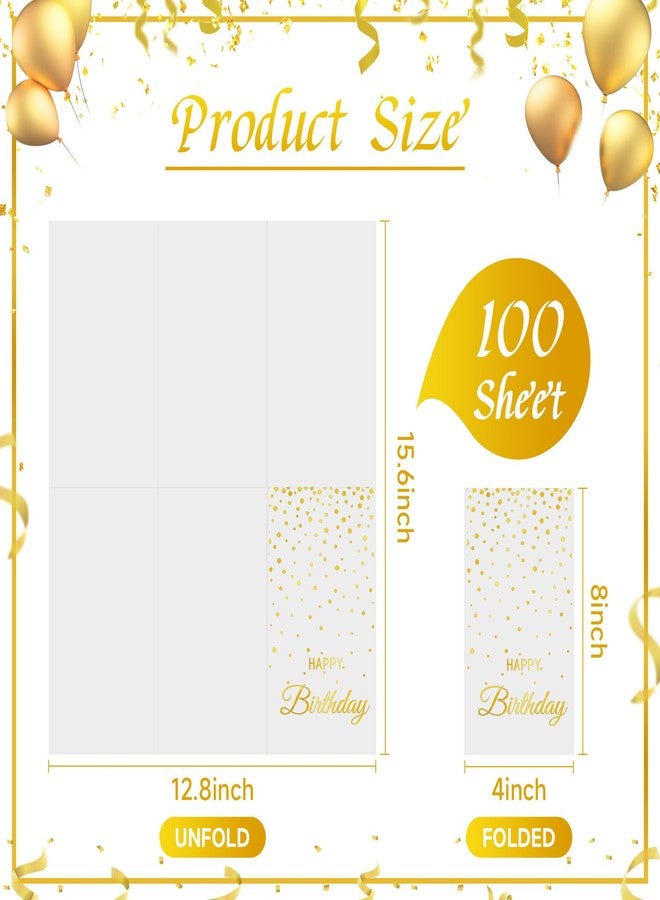 MEINV 100 Happy Birthday Guest Napkins - Disposable Gold Foil Dots Paper Hand Towels, 3 Layers White and Gold Birthday Dinner Napkins for Men Women Birthday Party Table Decorative - Image 2